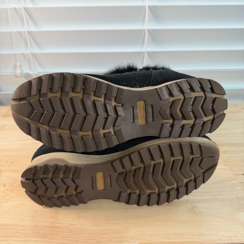 Tecnica Winter Snow Boots Women's Black Fur Trim Striped Side Zip Outdoor - 8.5